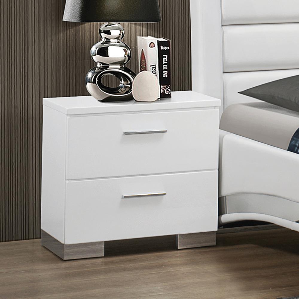 Felicity 2-Drawer Nightstand Glossy White - 203502 - Luna Furniture - Dallas Store