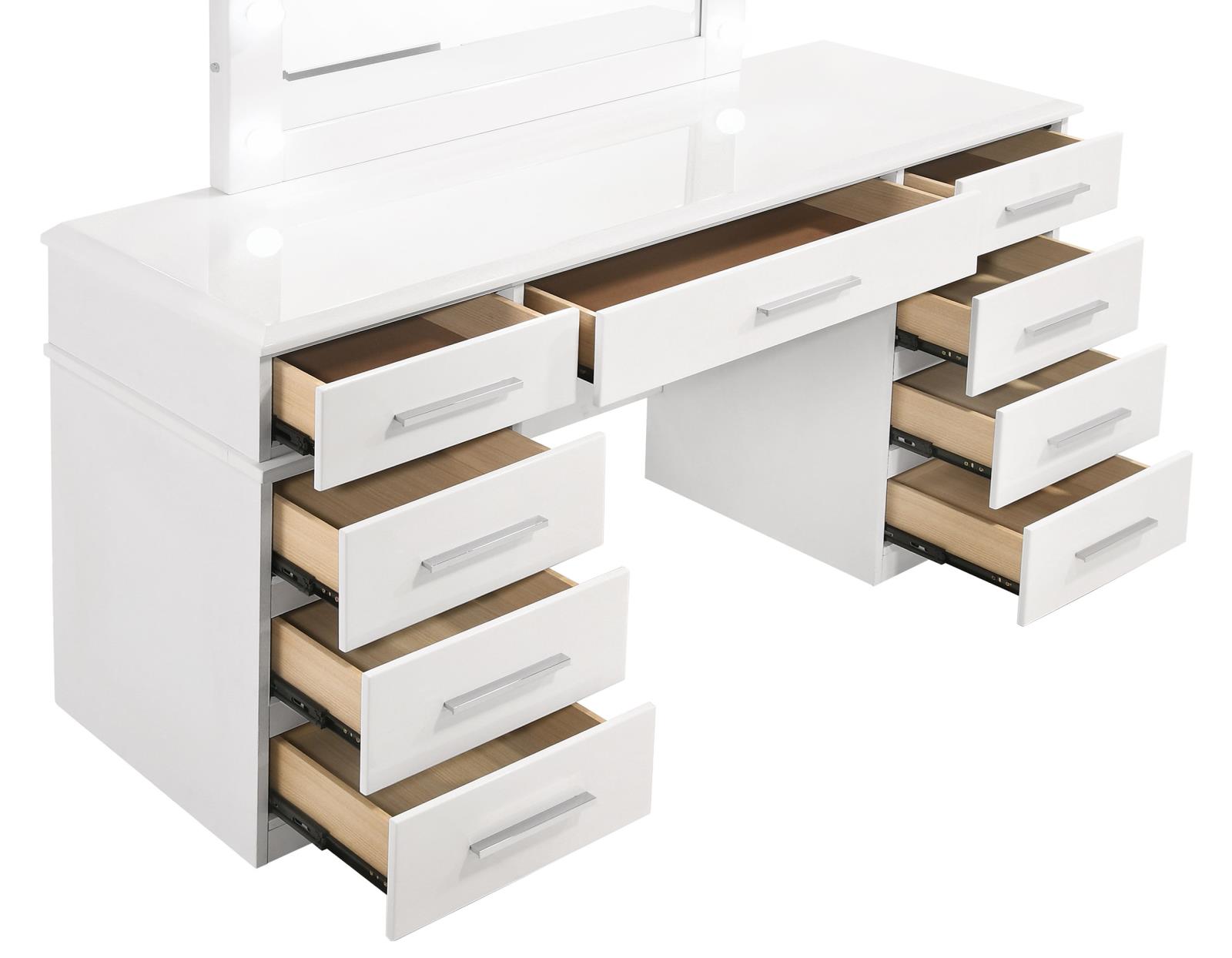 Felicity 9-Drawer Vanity Desk with Lighted Mirror Glossy White - 203507 - Luna Furniture - Dallas Store