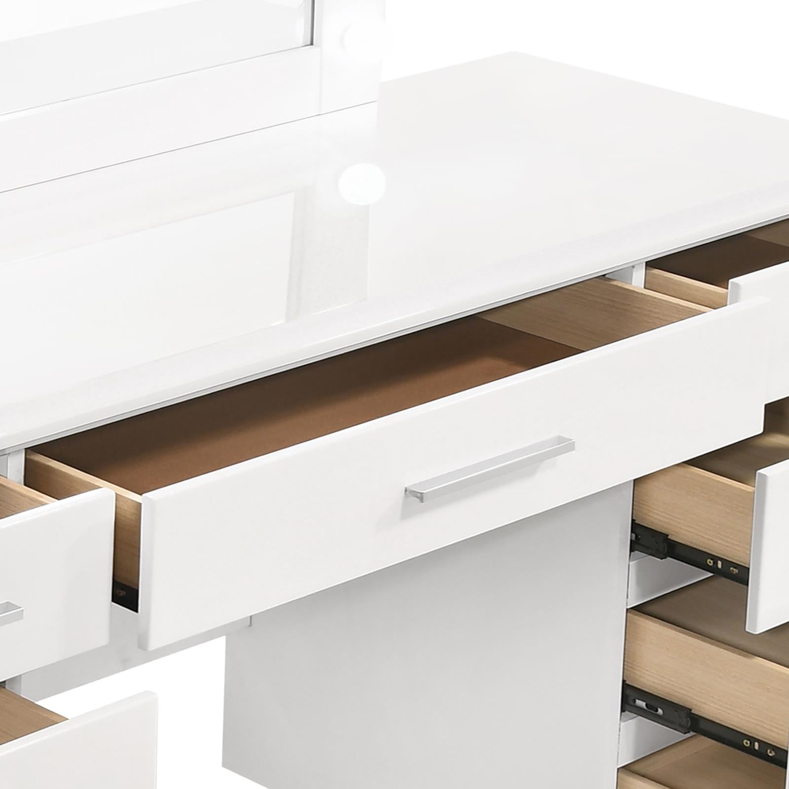 Felicity 9-Drawer Vanity Desk with Lighted Mirror Glossy White - 203507 - Luna Furniture - Dallas Store