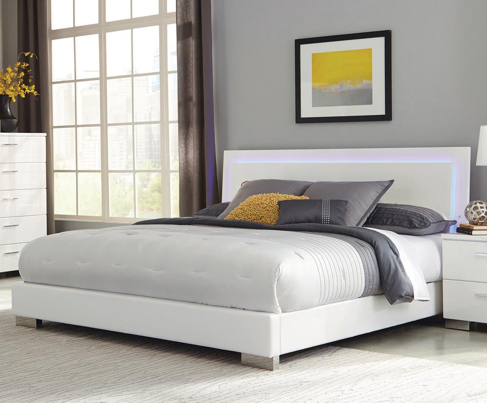 Felicity California King Panel Bed with LED Lighting Glossy White - 203500KW - Luna Furniture - Dallas Store