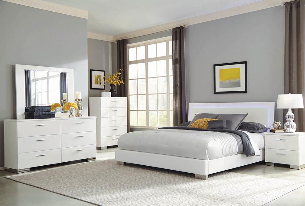 Felicity California King Panel Bed with LED Lighting Glossy White - 203500KW - Luna Furniture - Dallas Store