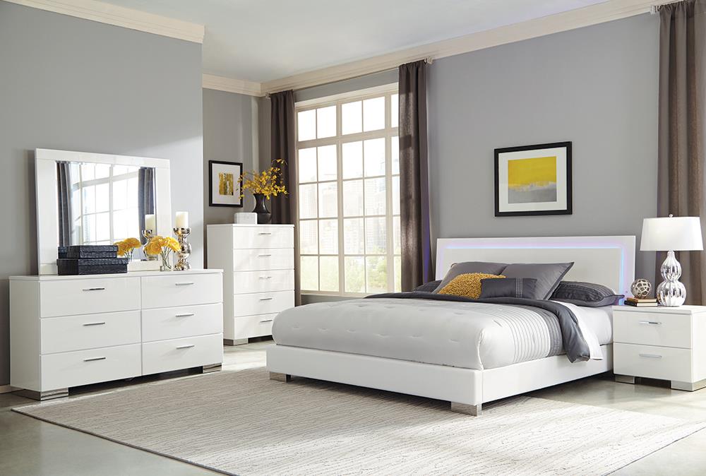 Felicity California King Panel Bed with LED Lighting Glossy White - 203500KW - Luna Furniture - Dallas Store