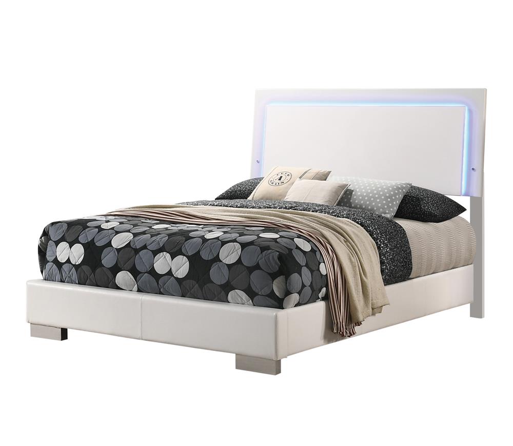Felicity Full Panel Bed with LED Lighting Glossy White - 203500F - Luna Furniture - Dallas Store