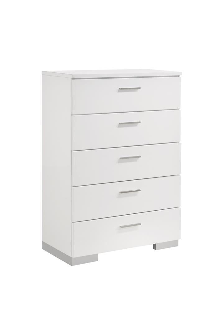 Felicity Glossy White 5-Drawer Chest - 203505 - Luna Furniture - Dallas Store