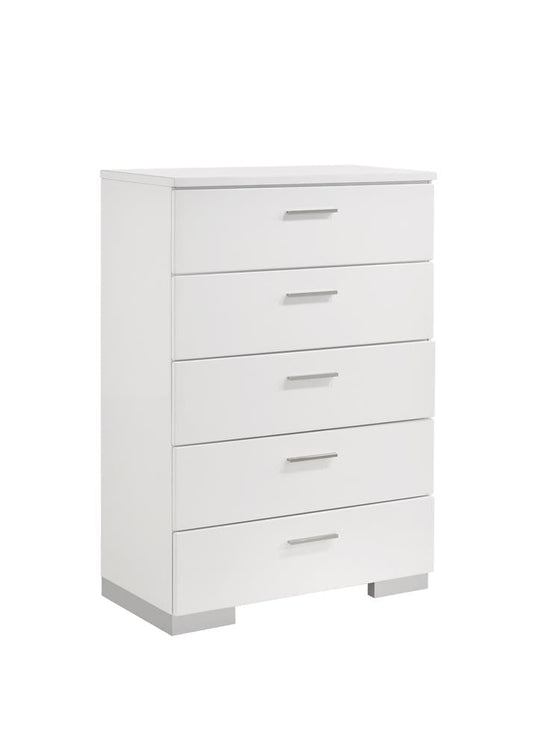 Felicity Glossy White 5-Drawer Chest - 203505 - Luna Furniture - Dallas Store