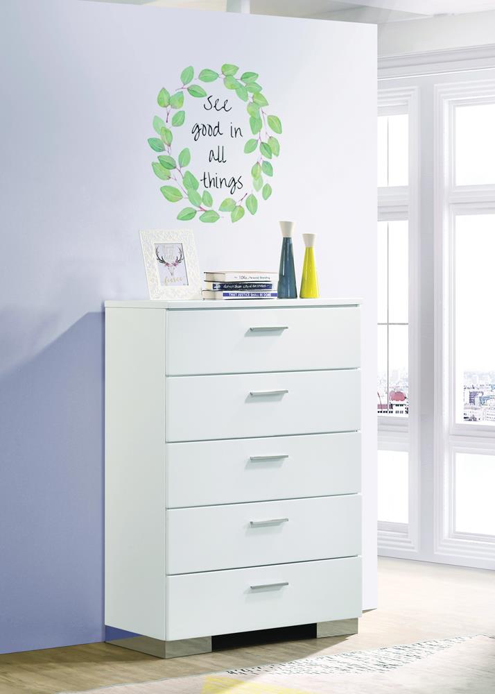 Felicity Glossy White 5-Drawer Chest - 203505 - Luna Furniture - Dallas Store
