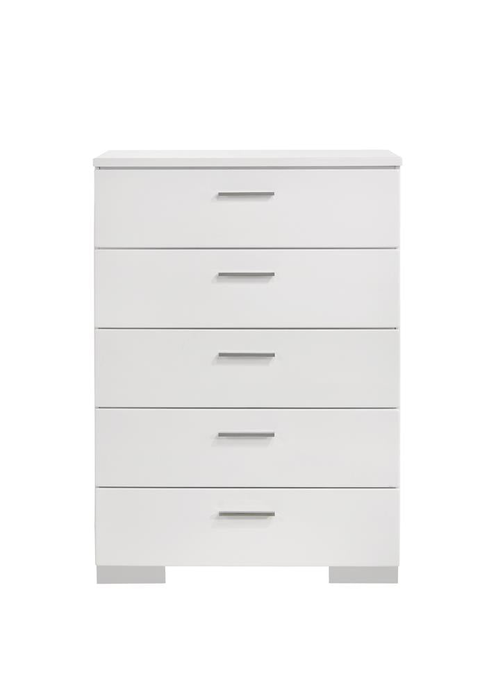 Felicity Glossy White 5-Drawer Chest - 203505 - Luna Furniture - Dallas Store
