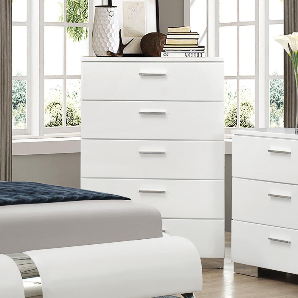 Felicity Glossy White 5-Drawer Chest - 203505 - Luna Furniture - Dallas Store
