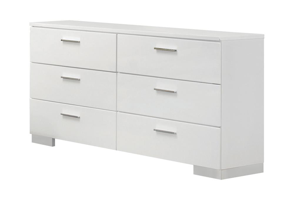 Felicity Glossy White 6-Drawer Dresser - 203503 - Luna Furniture - Dallas Store