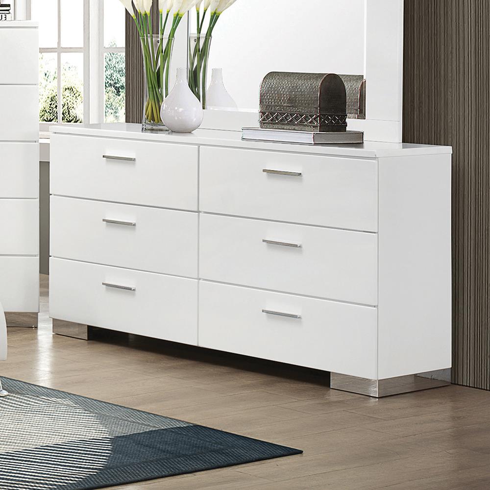 Felicity Glossy White 6-Drawer Dresser - 203503 - Luna Furniture - Dallas Store