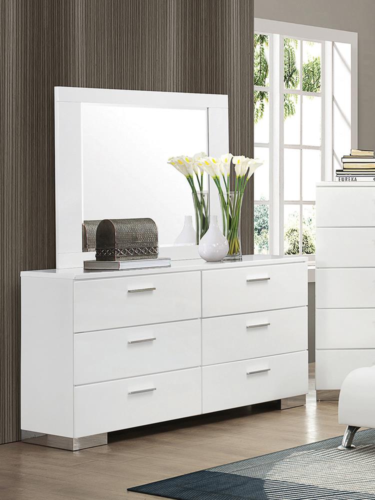 Felicity Glossy White Rectangle Dresser Mirror - 203504 - Luna Furniture - Dallas Store