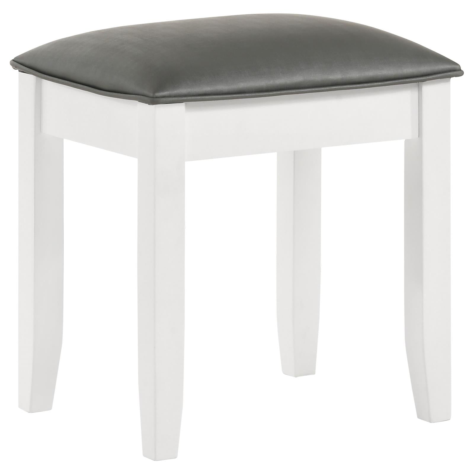 Felicity Metallic/Glossy White Upholstered Vanity Stool - 203507STL - Luna Furniture - Dallas Store