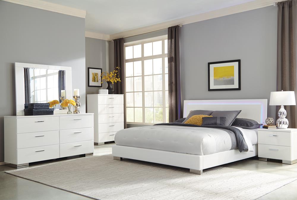 Felicity Queen Panel Bed with LED Lighting Glossy White - 203500Q - Luna Furniture - Dallas Store