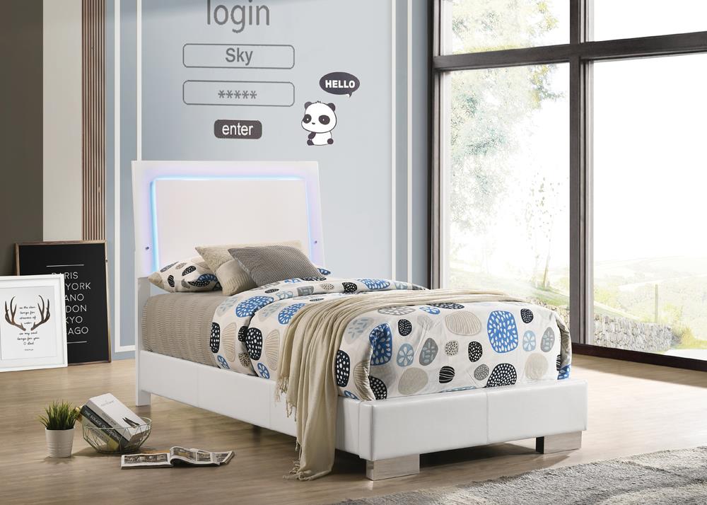 Felicity Twin Panel Bed with LED Lighting Glossy White - 203500T - Luna Furniture - Dallas Store