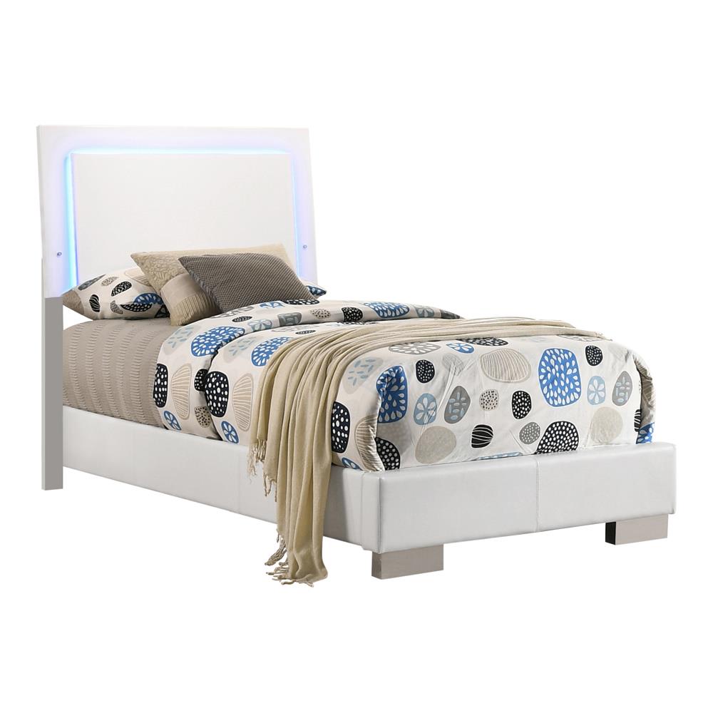 Felicity Twin Panel Bed with LED Lighting Glossy White - 203500T - Luna Furniture - Dallas Store