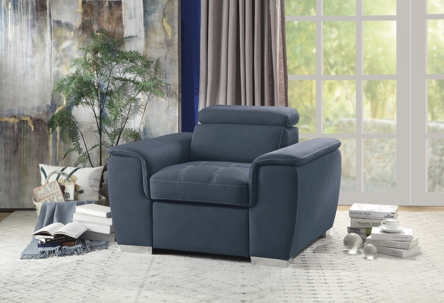 Ferriday Blue Chair with Pull-out Ottoman - 8228BU-1 - Luna Furniture - Dallas Store