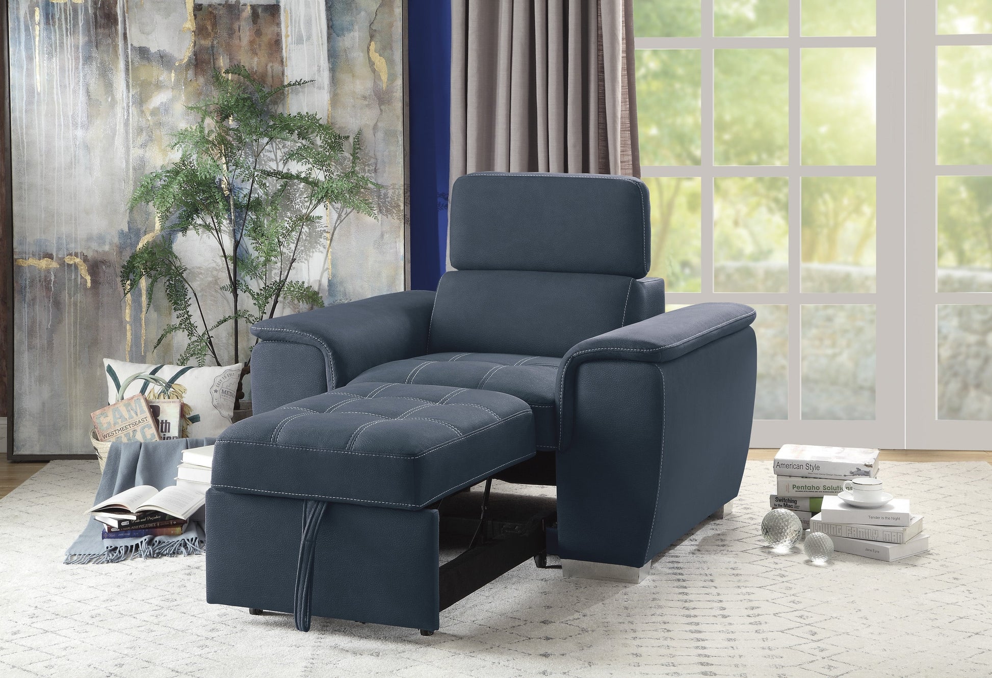 Ferriday Blue Chair with Pull-out Ottoman - 8228BU-1 - Luna Furniture - Dallas Store