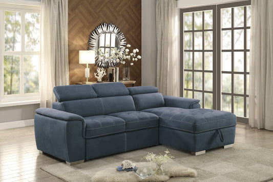 Ferriday Blue Storage Sleeper Sofa Chaise - SET | 8228BU-L | 8228BU-R - Luna Furniture - Dallas Store