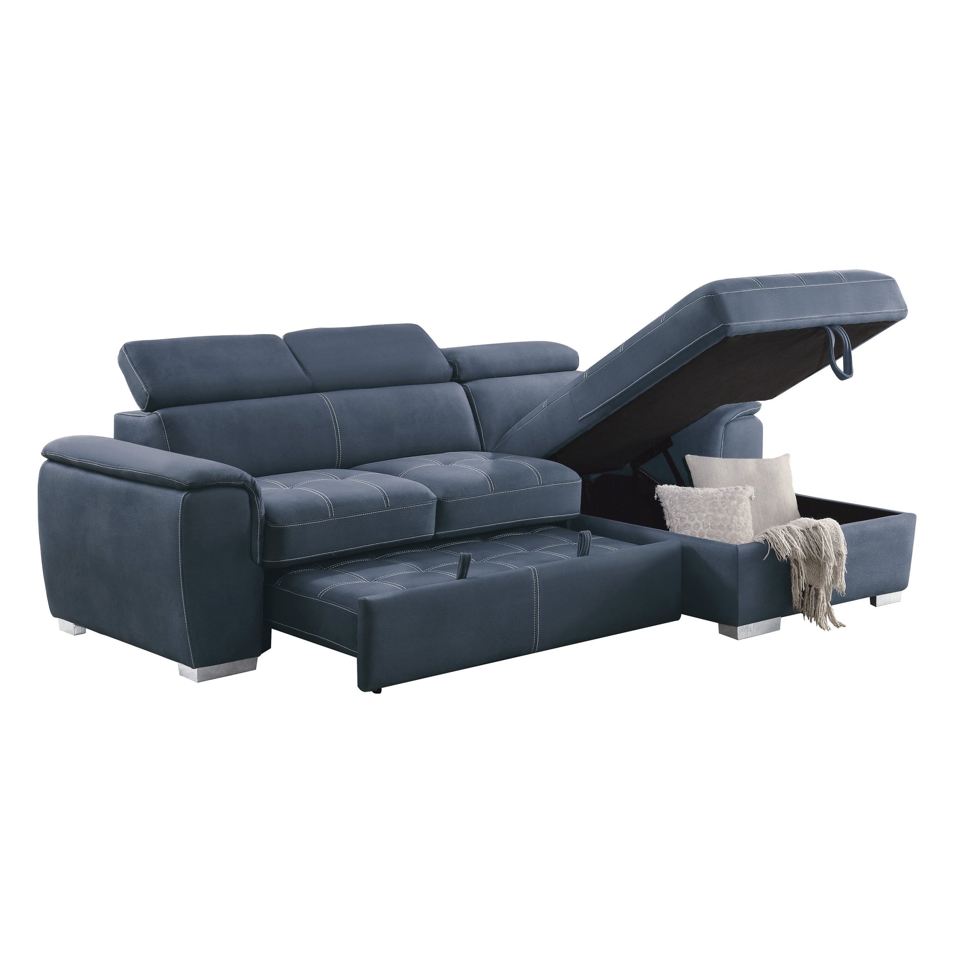 Ferriday Blue Storage Sleeper Sofa Chaise - SET | 8228BU-L | 8228BU-R - Luna Furniture - Dallas Store
