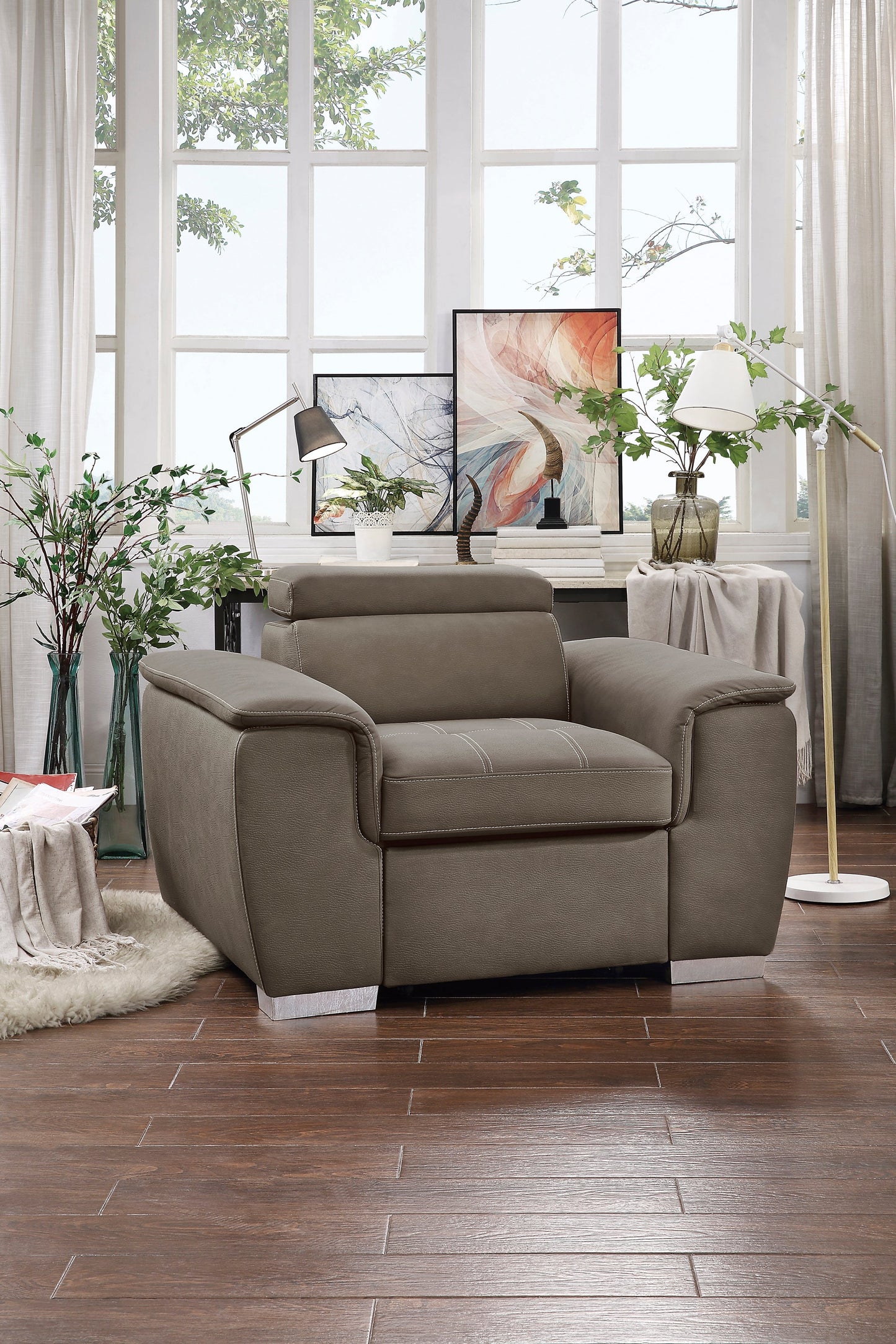 Ferriday Taupe Chair with Pull-out Ottoman - 8228TP-1 - Luna Furniture - Dallas Store