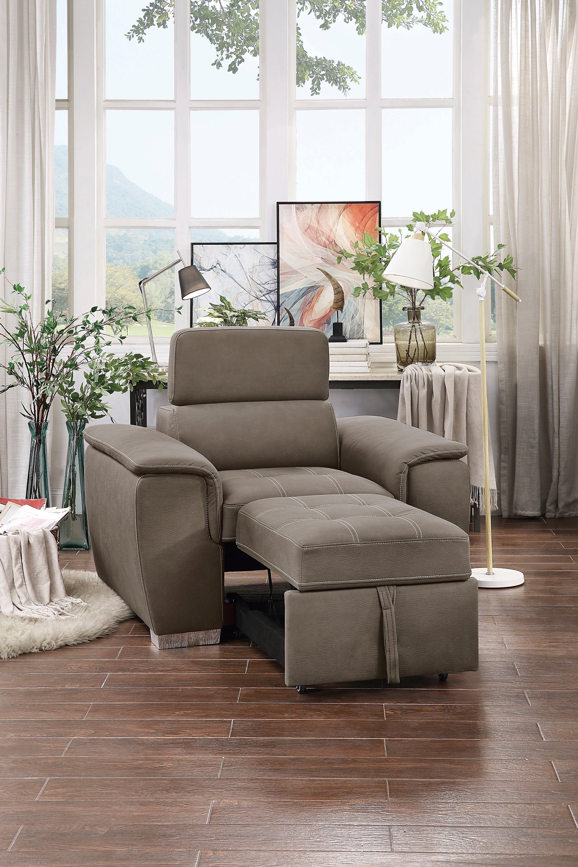 Ferriday Taupe Chair with Pull-out Ottoman - 8228TP-1 - Luna Furniture - Dallas Store