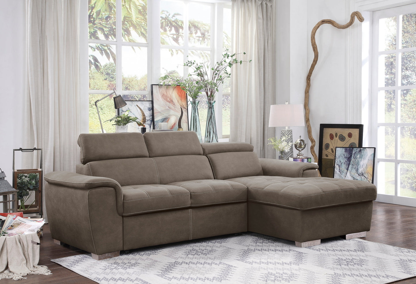 Ferriday Taupe Storage Sleeper Sofa Chaise - SET | 8228TP-L | 8228TP-R - Luna Furniture - Dallas Store