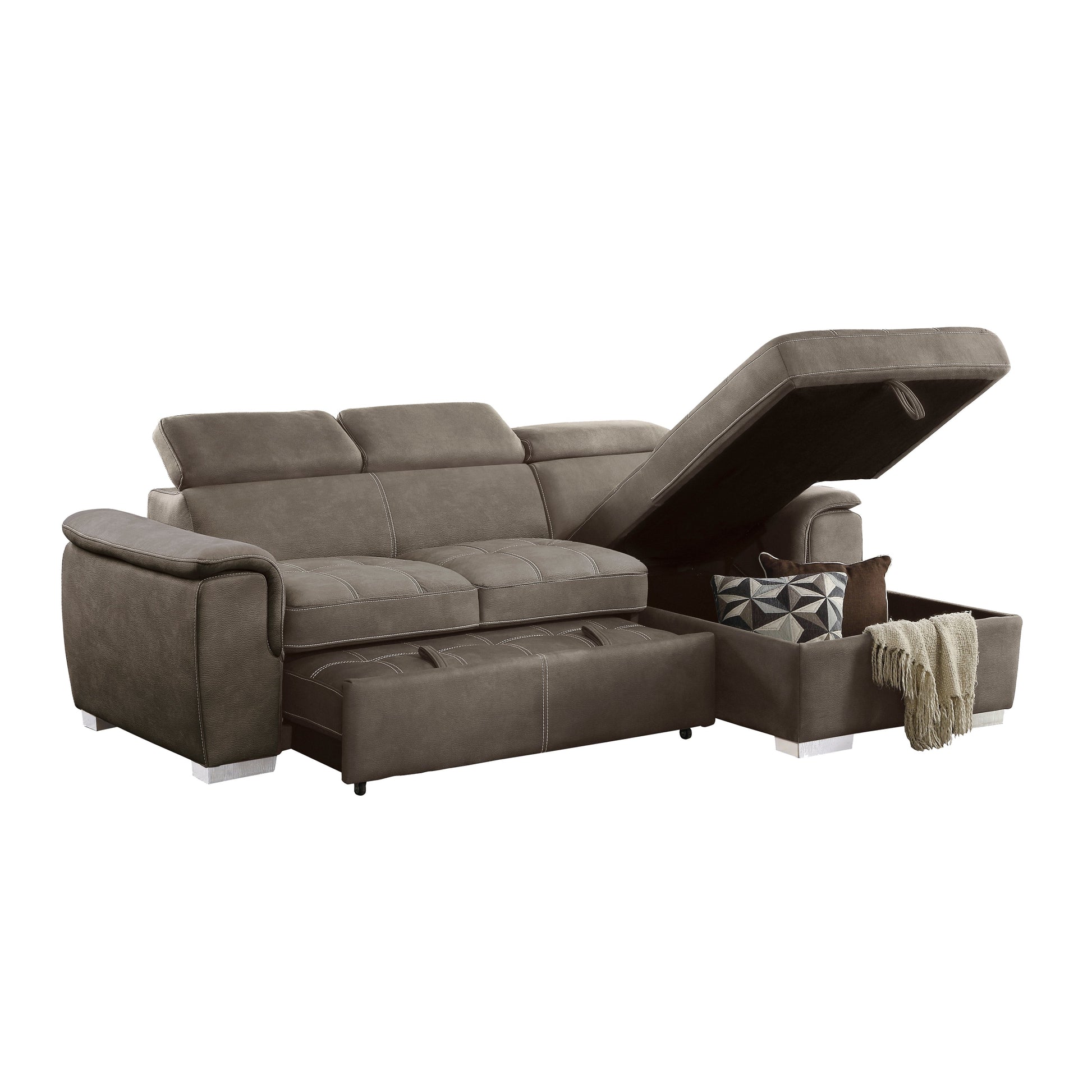 Ferriday Taupe Storage Sleeper Sofa Chaise - SET | 8228TP-L | 8228TP-R - Luna Furniture - Dallas Store