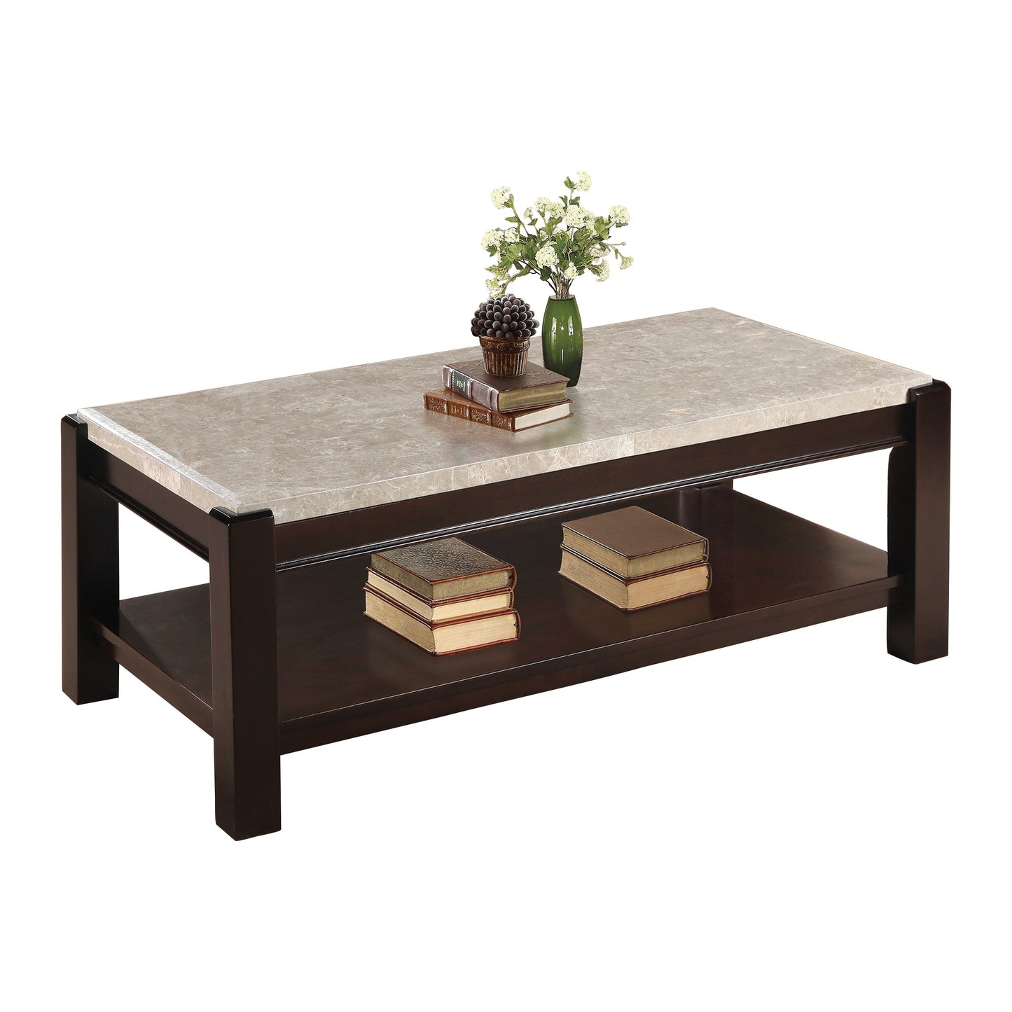 Festus Dark Cherry Marble-Top Cocktail Table - 5466-30 - Luna Furniture - Dallas Store