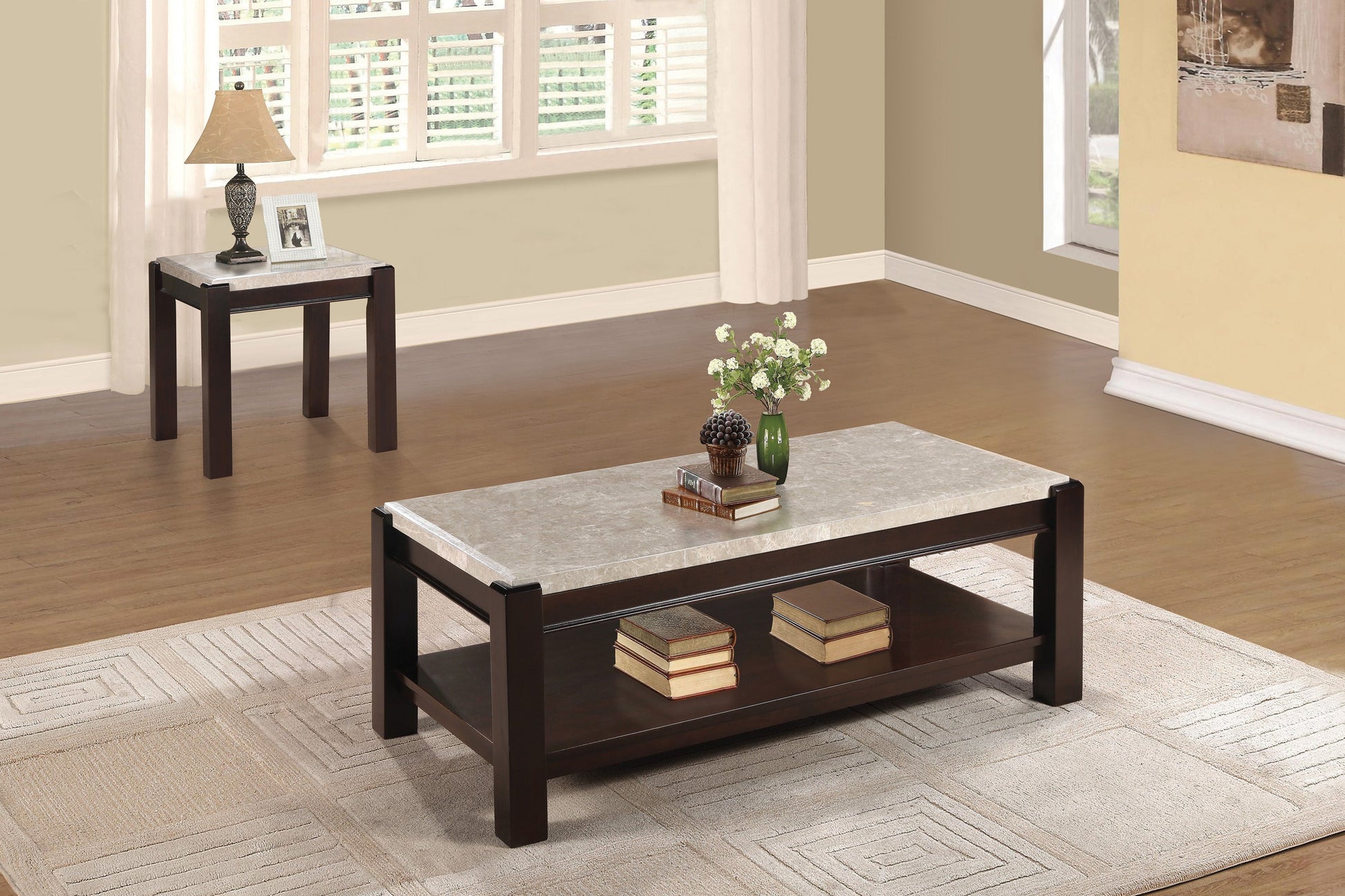 Festus Dark Cherry Marble-Top Cocktail Table - 5466-30 - Luna Furniture - Dallas Store