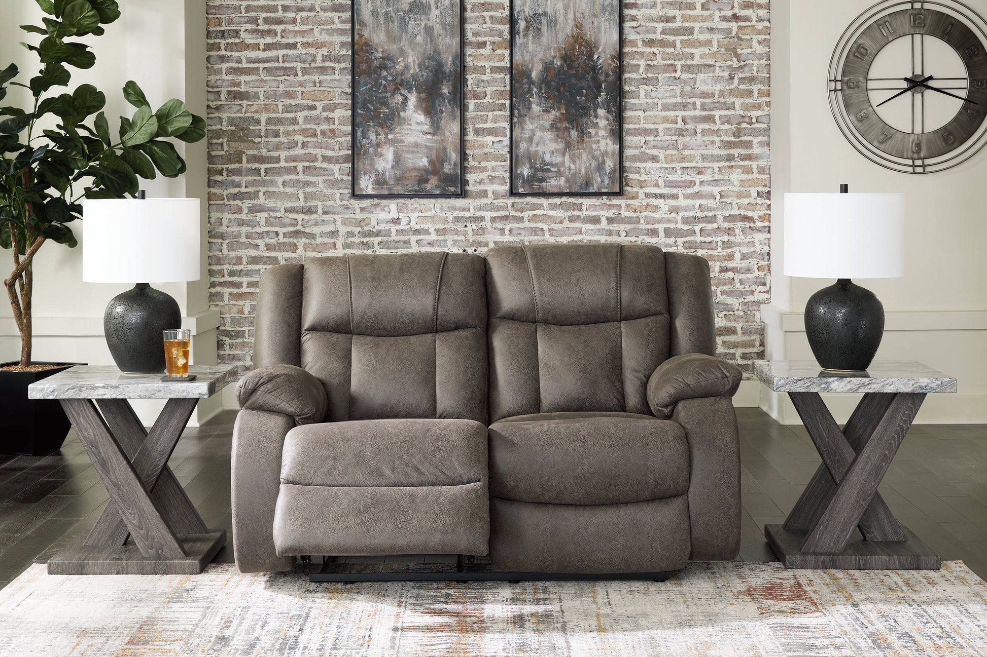 First Base Gunmetal Reclining Loveseat - 6880486 - Luna Furniture - Dallas Store