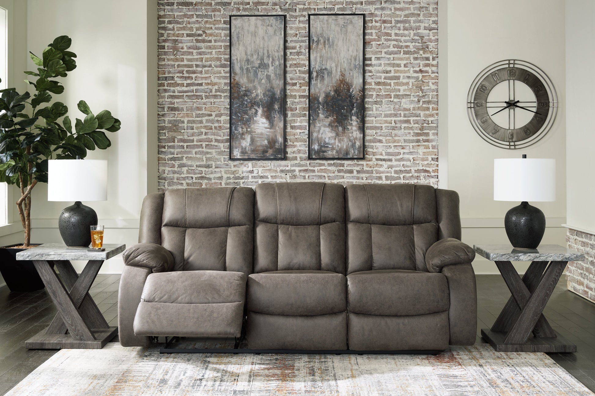 First Base Gunmetal Reclining Sofa - 6880488 - Luna Furniture - Dallas Store