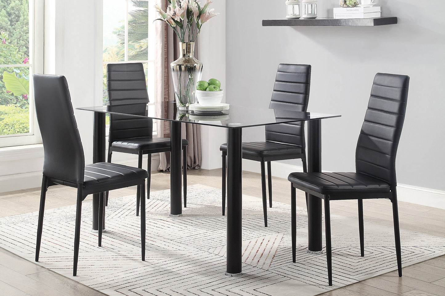 Florian Black Dining Table - SET | 5538BK | 5538BKG - Luna Furniture - Dallas Store