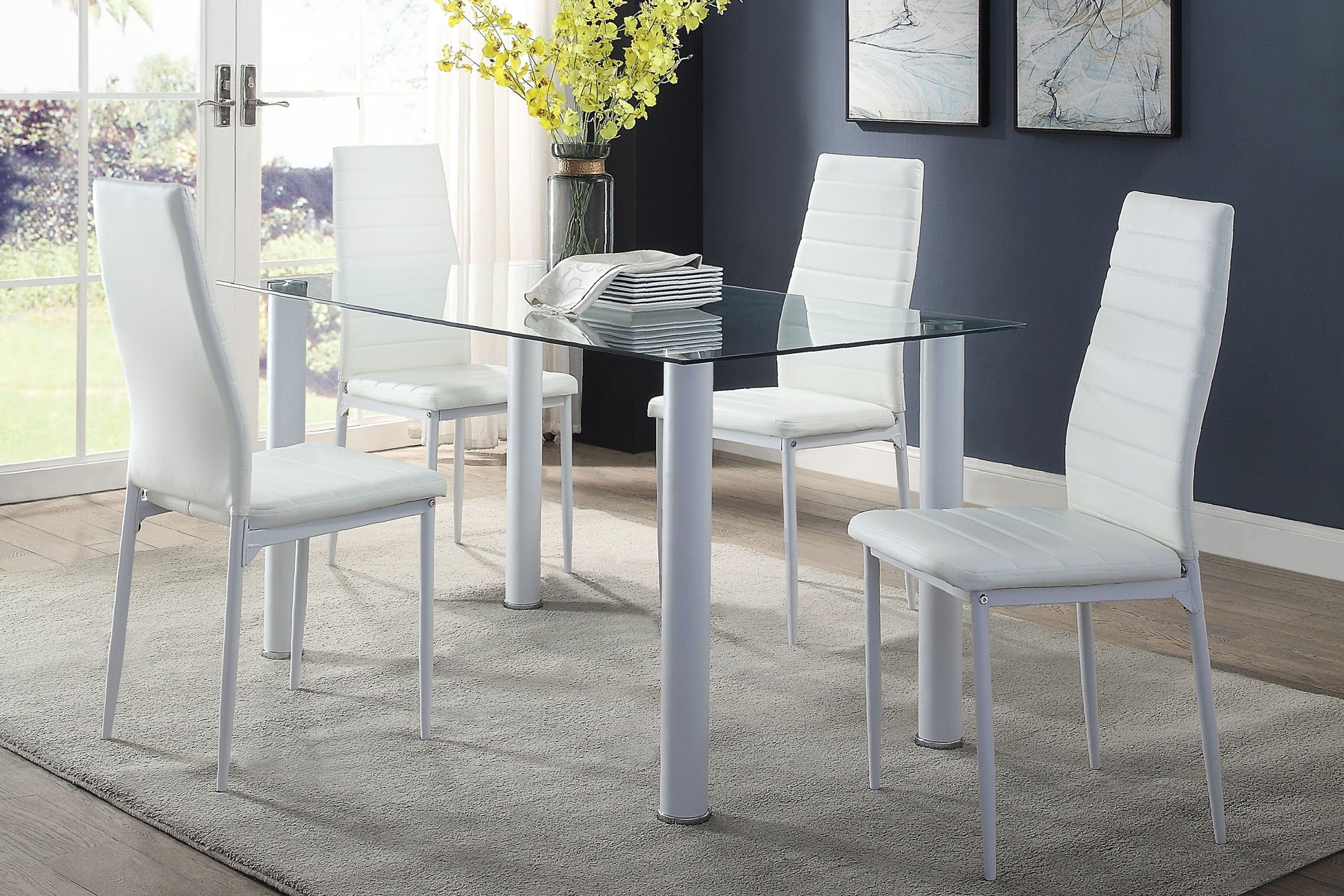 Florian White Dining Set - SET | 5538W | 5538WG | 5538WS(2) - Luna Furniture - Dallas Store
