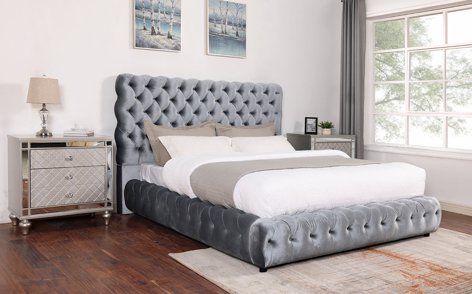 Flory Gray King Upholstered Platform Bed - SET | 5112GY-K-HBFB | 5112GY-KQ-RAIL - Luna Furniture - Dallas Store