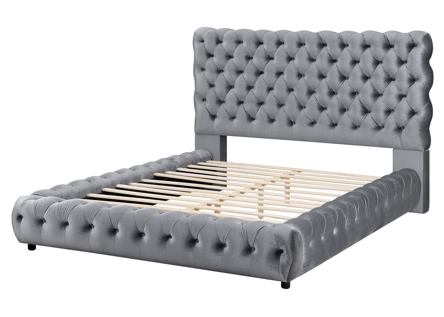 Flory Gray King Upholstered Platform Bed - SET | 5112GY-K-HBFB | 5112GY-KQ-RAIL - Luna Furniture - Dallas Store