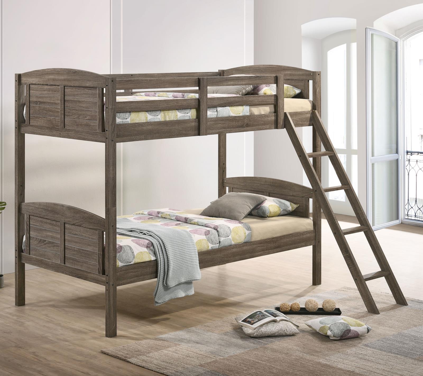Flynn Weathered Brown Twin over Twin Bunk Bed - 400808 - Luna Furniture - Dallas Store