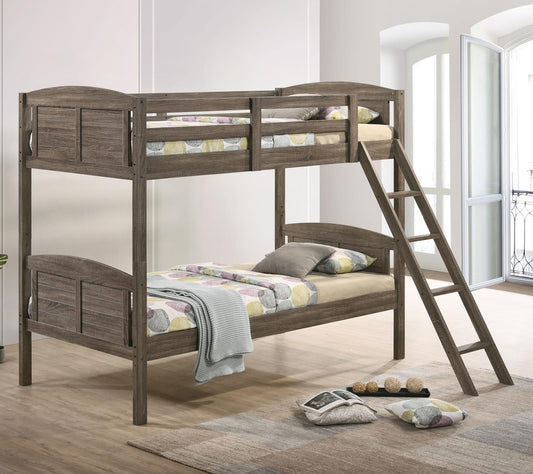 Flynn Weathered Brown Twin over Twin Bunk Bed - 400808 - Luna Furniture - Dallas Store