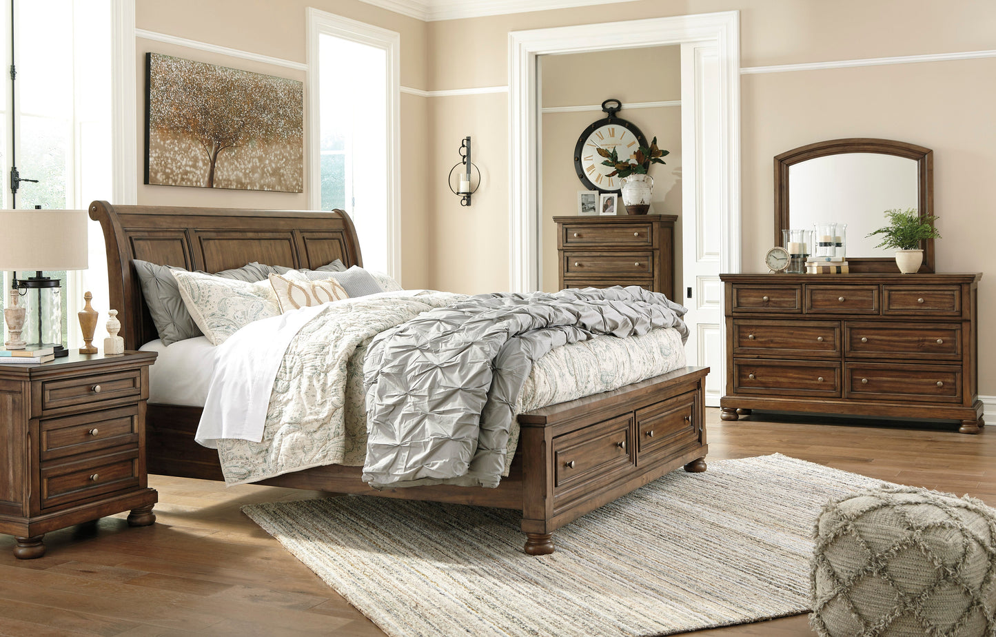 Flynnter Medium Brown Footboard Storage Sleigh Platform Bedroom Set - SET | B719-74 | B719-77 | B719-98 | B719-31 | B719-36 | B719-92 | B719-46 - Luna Furniture - Dallas Store