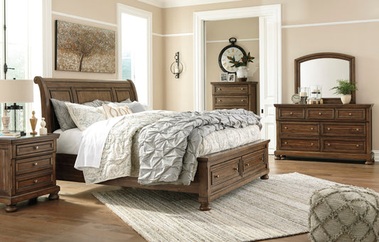 Flynnter Medium Brown Footboard Storage Sleigh Platform Bedroom Set - SET | B719-74 | B719-77 | B719-98 | B719-31 | B719-36 | B719-92 | B719-46 - Luna Furniture - Dallas Store