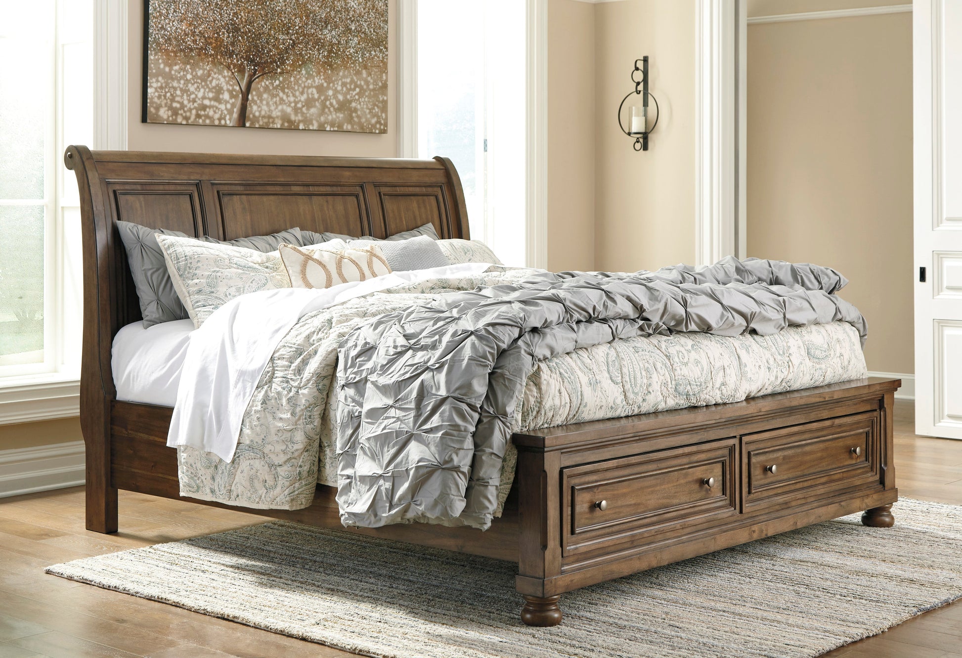 Flynnter Medium Brown Footboard Storage Sleigh Platform Bedroom Set - SET | B719-74 | B719-77 | B719-98 | B719-31 | B719-36 | B719-92 | B719-46 - Luna Furniture - Dallas Store