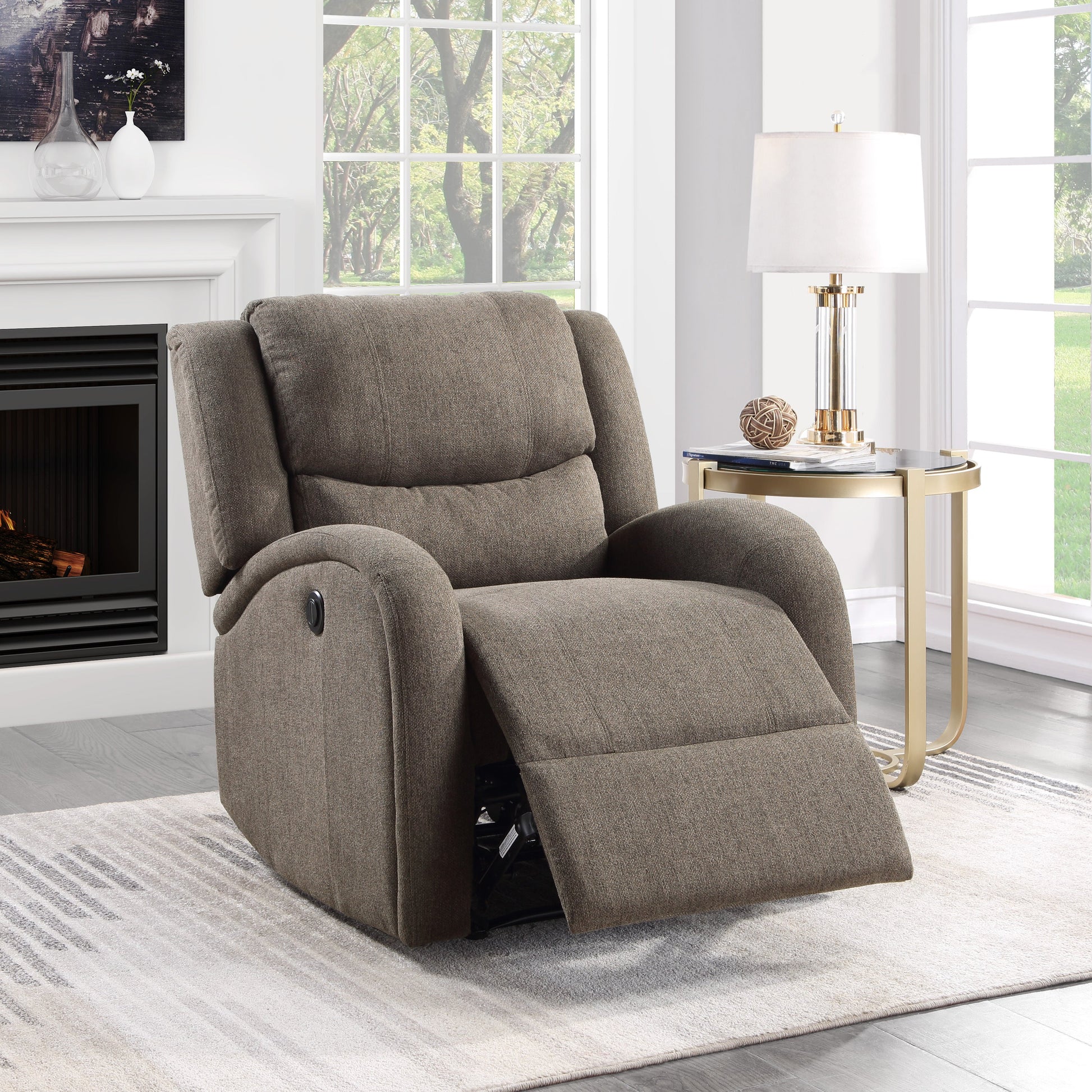 Foxcroft Brown Chenille Power Reclining Chair - 9316BR-1PW - Luna Furniture - Dallas Store