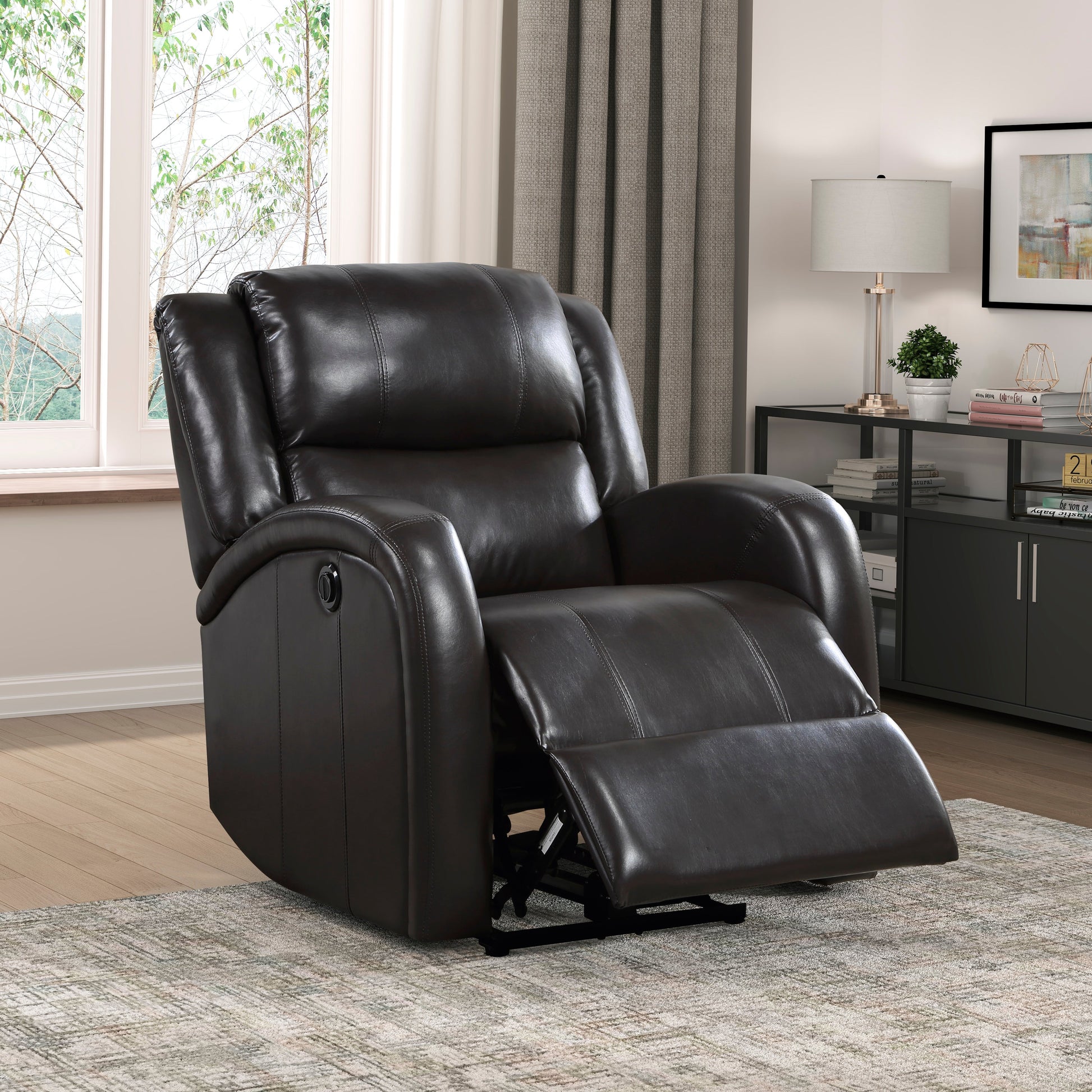 Foxcroft Brown Faux Leather Power Reclining Chair - 9316PUBR-1PW - Luna Furniture - Dallas Store