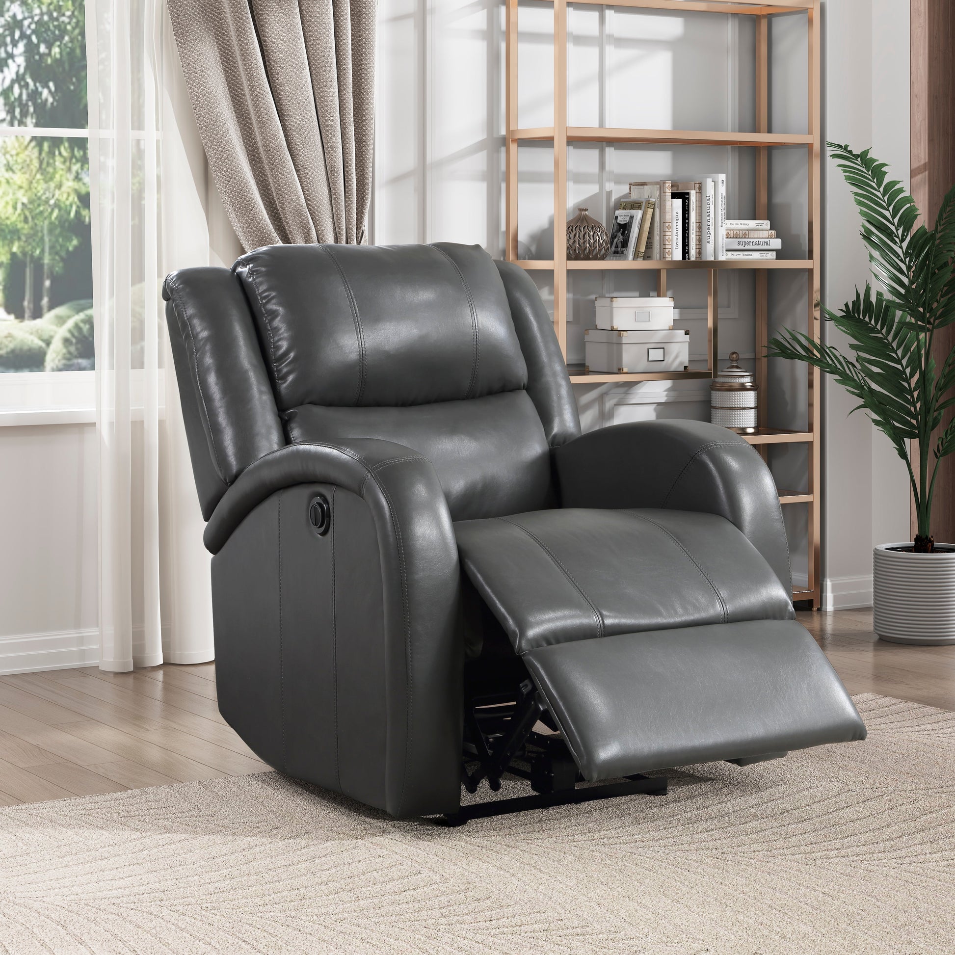 Foxcroft Gray Faux Leather Power Reclining Chair - 9316PUGY-1PW - Luna Furniture - Dallas Store