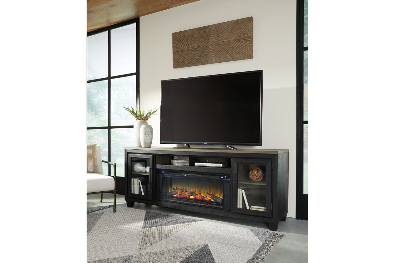 Foyland Black/Brown 83" TV Stand with Electric Fireplace - SET | W100-12 | W989-68 - Luna Furniture - Dallas Store