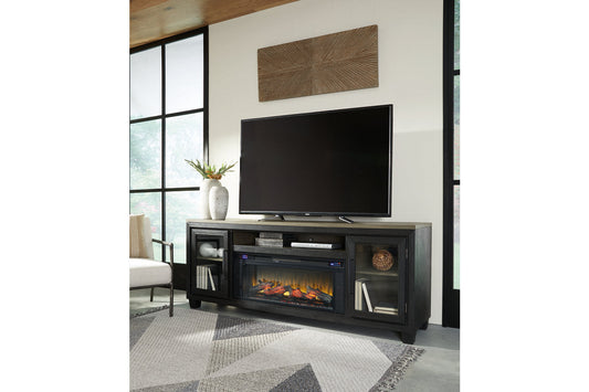 Foyland Black/Brown 83" TV Stand with Electric Fireplace - SET | W100-12 | W989-68 - Luna Furniture - Dallas Store
