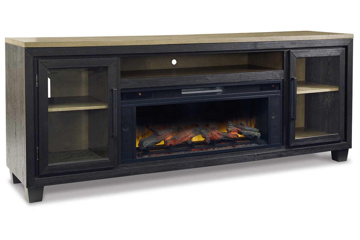 Foyland Black/Brown 83" TV Stand with Electric Fireplace - SET | W100-12 | W989-68 - Luna Furniture - Dallas Store