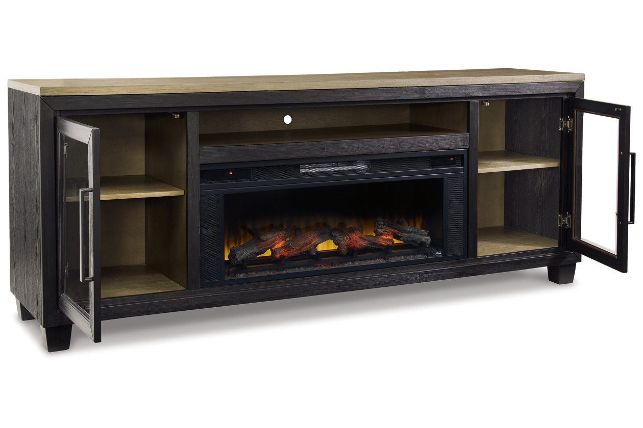 Foyland Black/Brown 83" TV Stand with Electric Fireplace - SET | W100-12 | W989-68 - Luna Furniture - Dallas Store