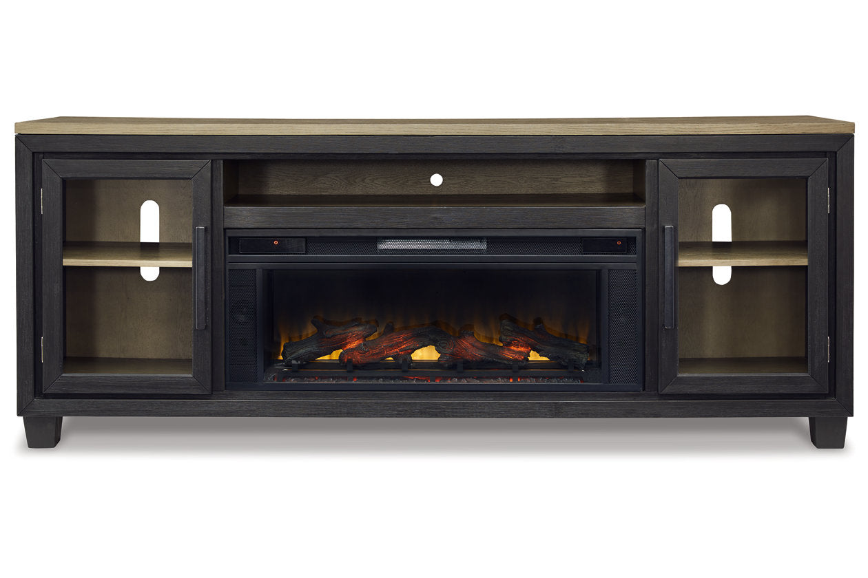 Foyland Black/Brown 83" TV Stand with Electric Fireplace - SET | W100-12 | W989-68 - Luna Furniture - Dallas Store