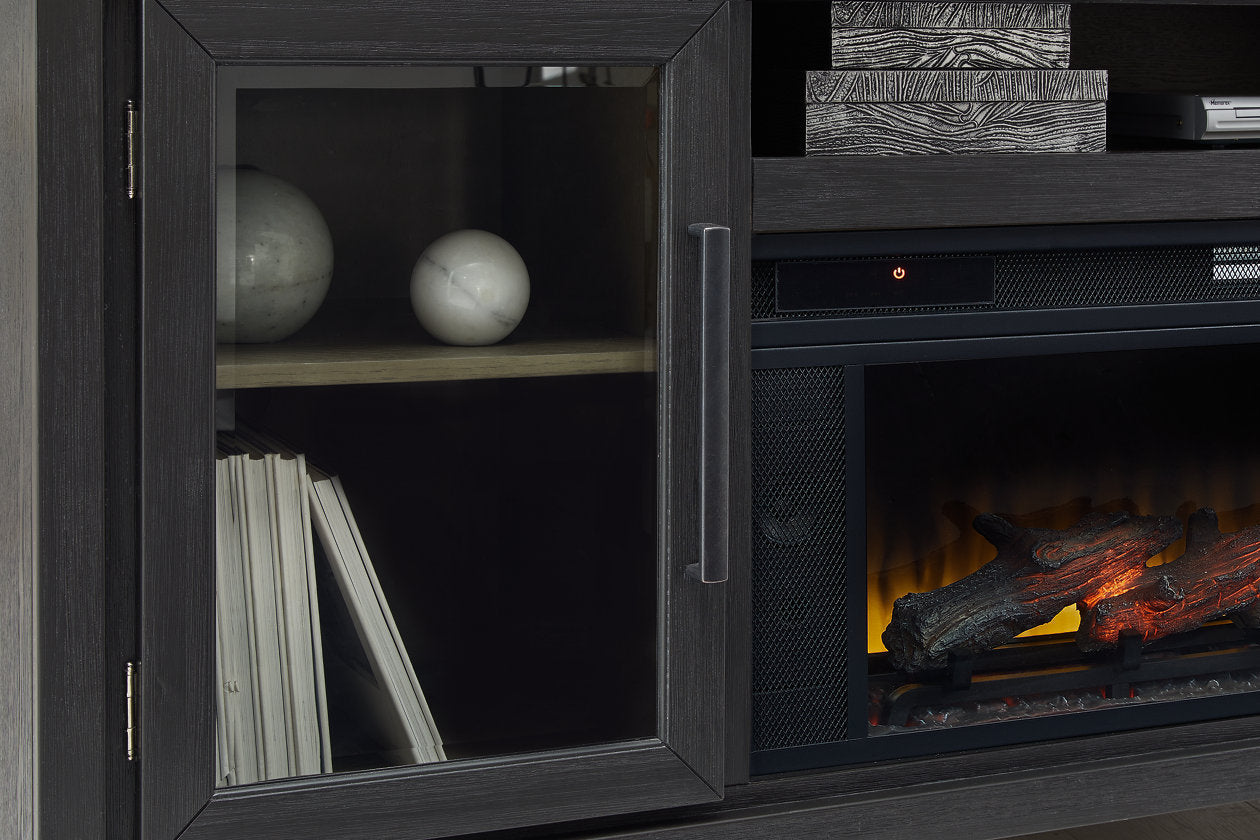 Foyland Black/Brown 83" TV Stand with Electric Fireplace - SET | W100-12 | W989-68 - Luna Furniture - Dallas Store