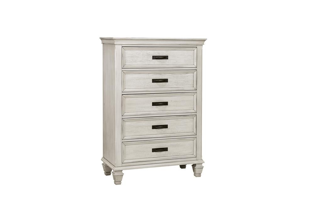 Franco Antique White 5-Drawer Chest - 205335 - Luna Furniture - Dallas Store